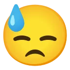 Downcast Face with Sweat emoji on Google