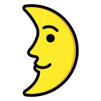 Emoji Luna de cuarto creciente con cara en OpenMoji