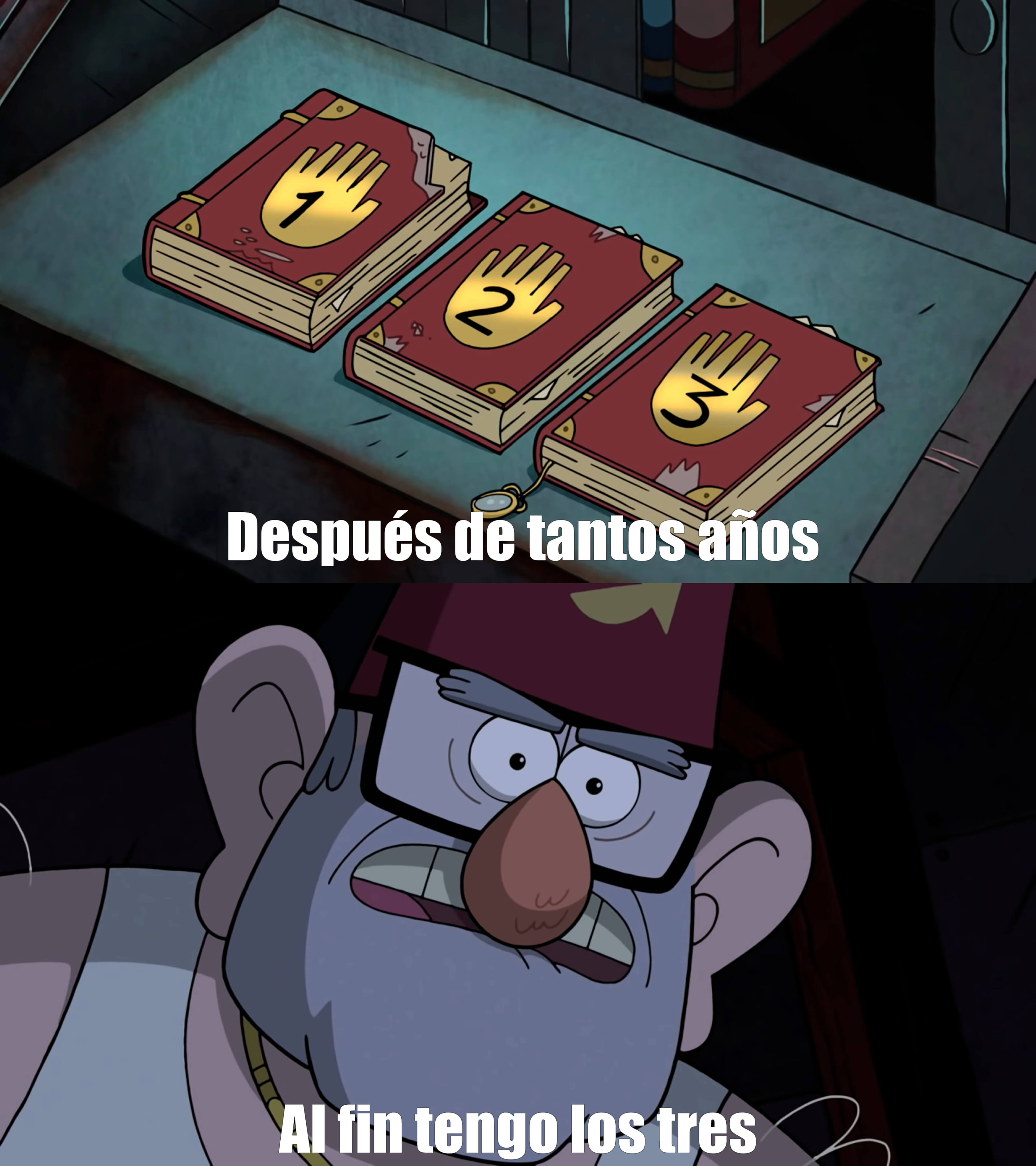 Después de tantos años | Al fin tengo los tres - Plantilla que se puede utilizar para representar algun descubrimiento tuyo despues de varios momentos que busqueda por tal cosa.