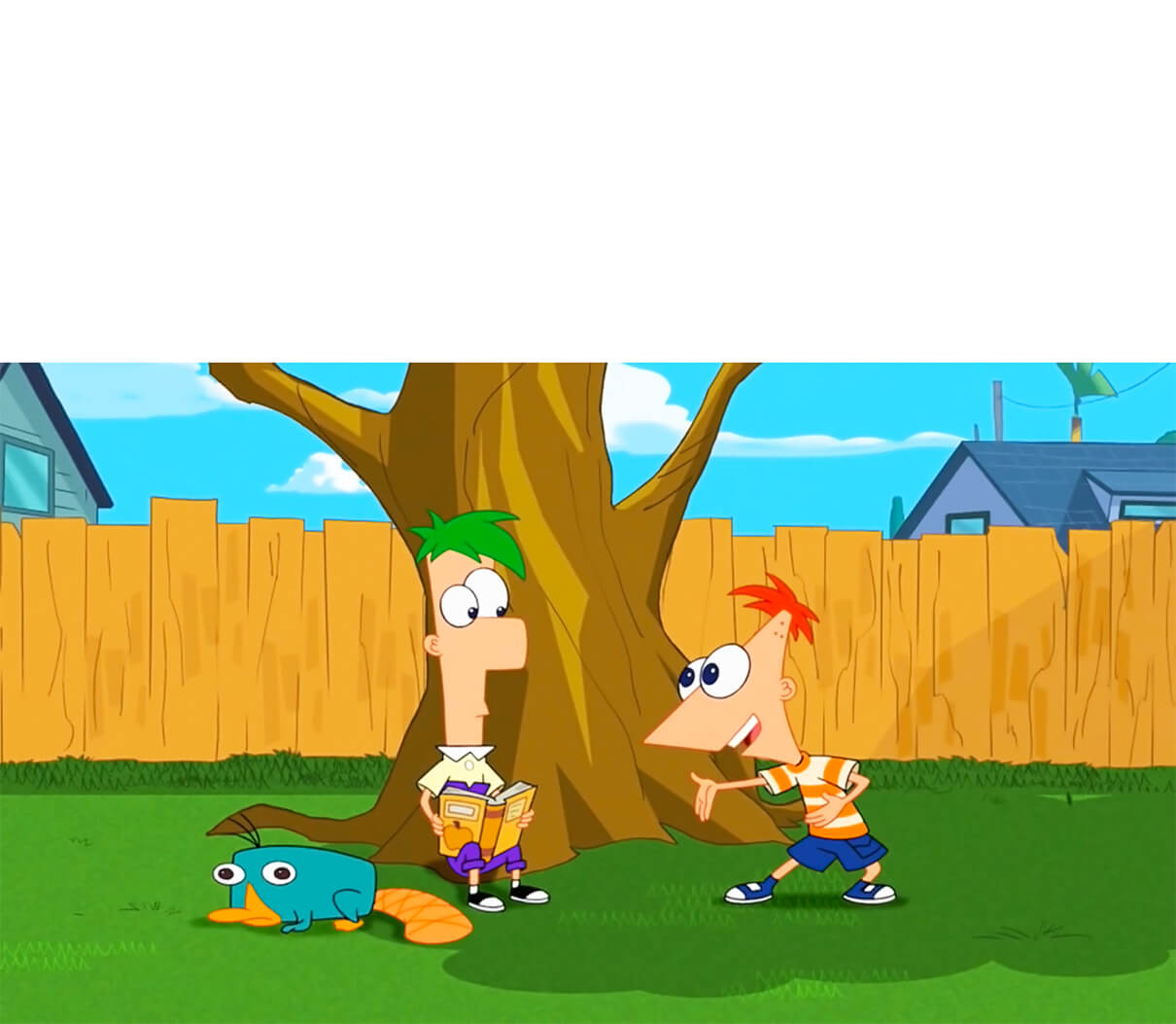Hey Ferb, ya se qué vamos a hacer hoy - Phineas cantándole a Ferb.