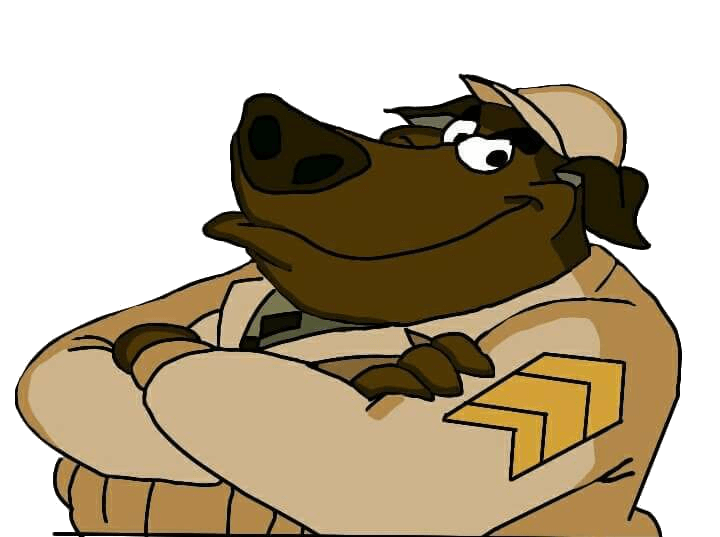Ese muchacho me llena de orgullo meme: El perro sargento le ordena a Chilly cavar una trinchera.