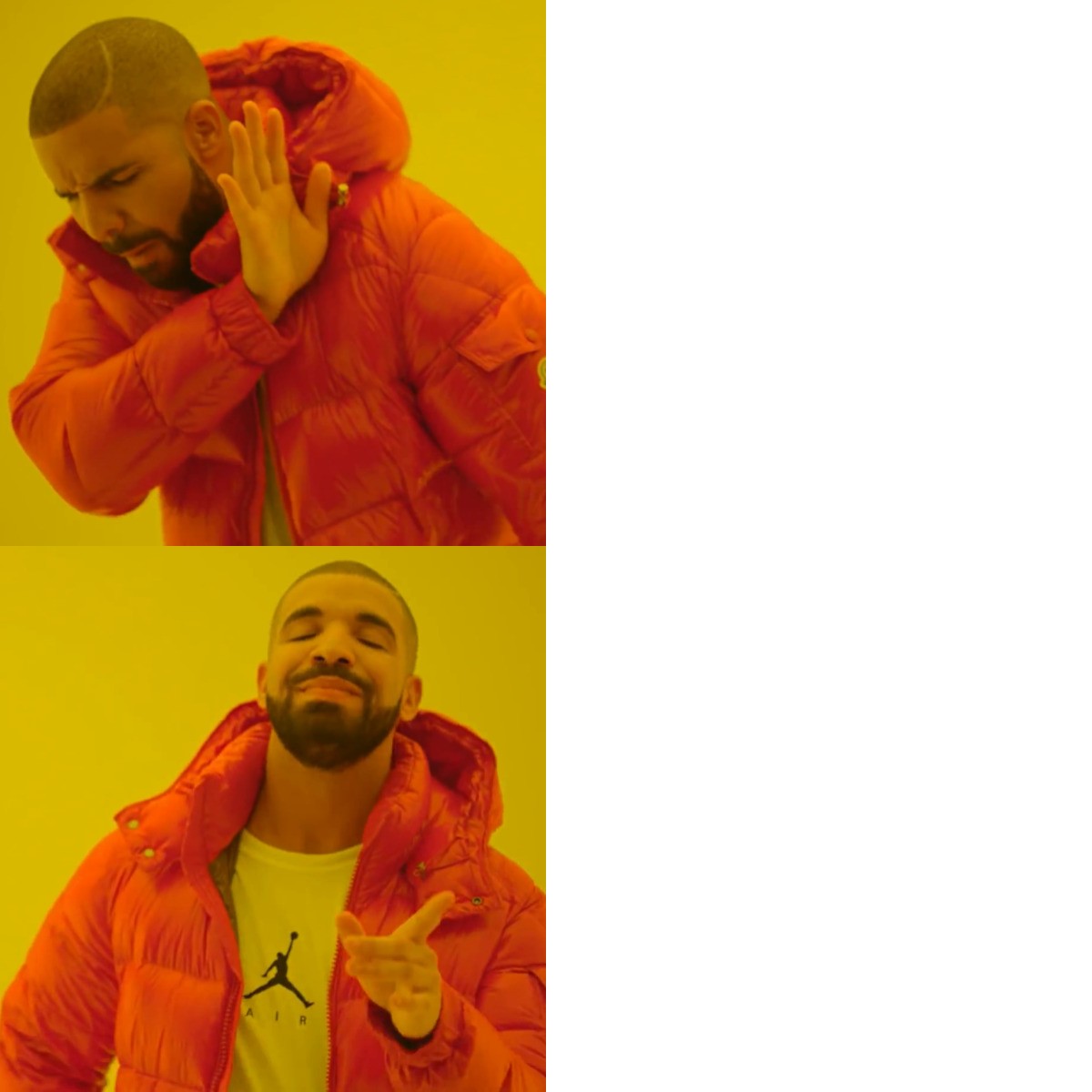 Drake Hotline Bling meme: also called: drakeposting, drakepost, drake hotline approves, drake no yes, drake like dislike, drake faces